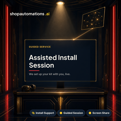 Assisted Install Session. We set up your kit with you, live. Install Support, Guided Session, Screen Share.