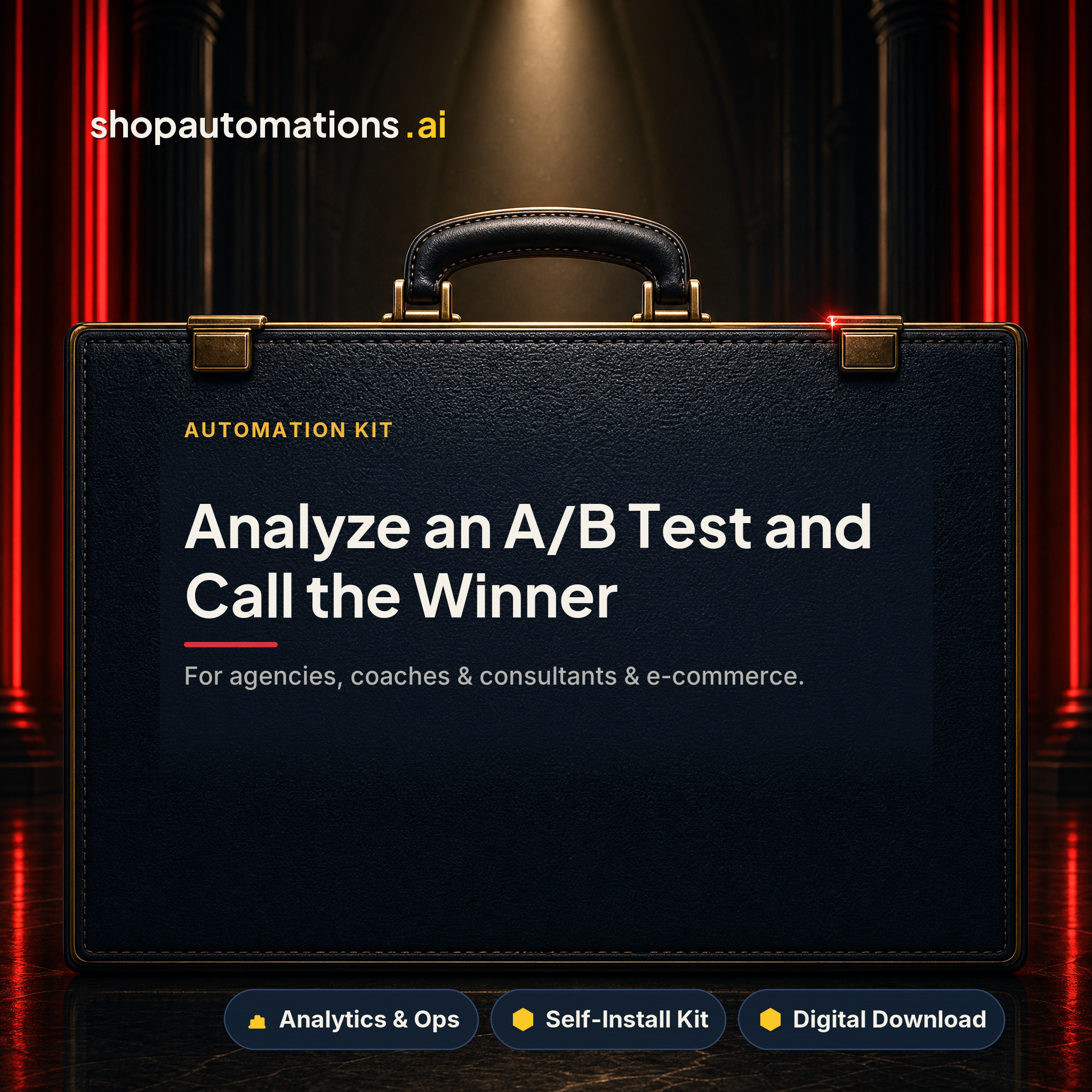 Analyze an A/B Test and Call the Winner. For agencies, coaches & consultants & e-commerce. Analytics & Ops self-install kit card.