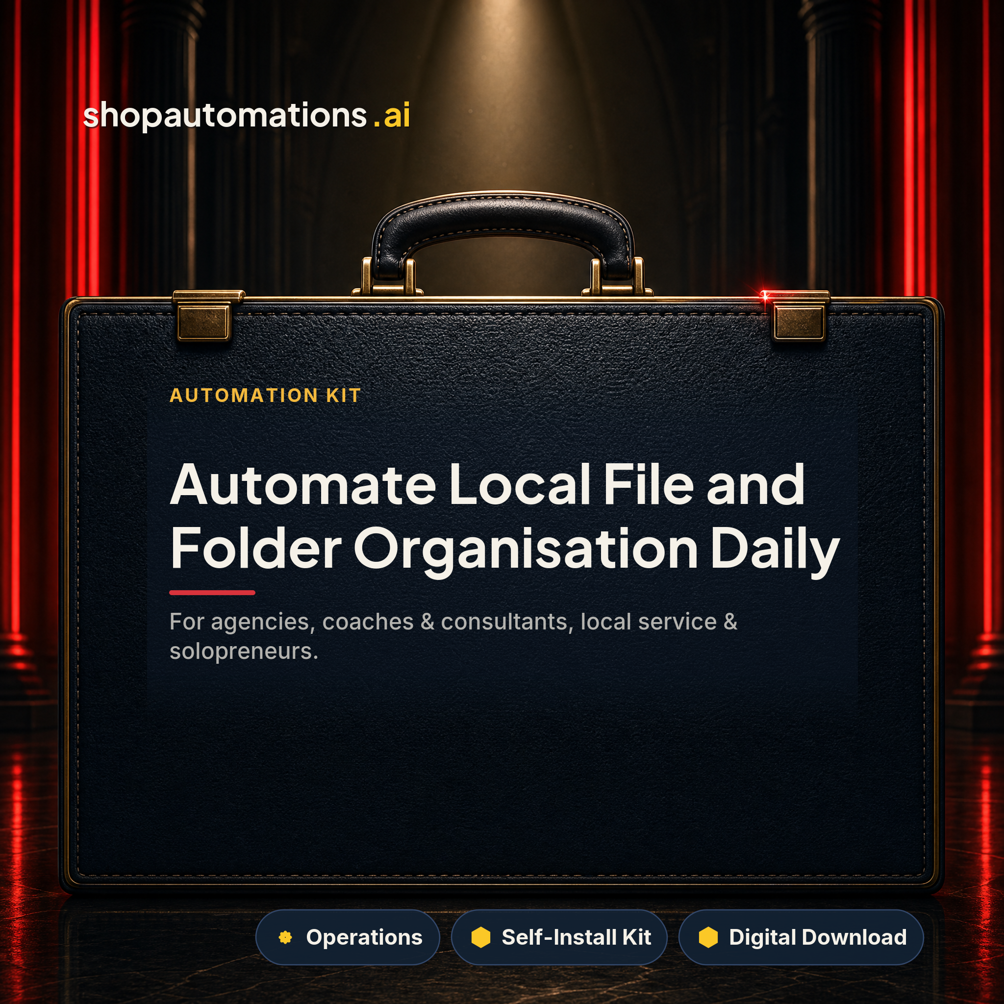 Automate Local File and Folder Organisation Daily. For agencies, coaches & consultants, local service & solopreneurs. Operations self-install kit card.