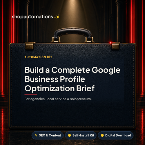 Build a Complete Google Business Profile Optimization Brief. For agencies, local service & solopreneurs. SEO & Content self-install kit card.