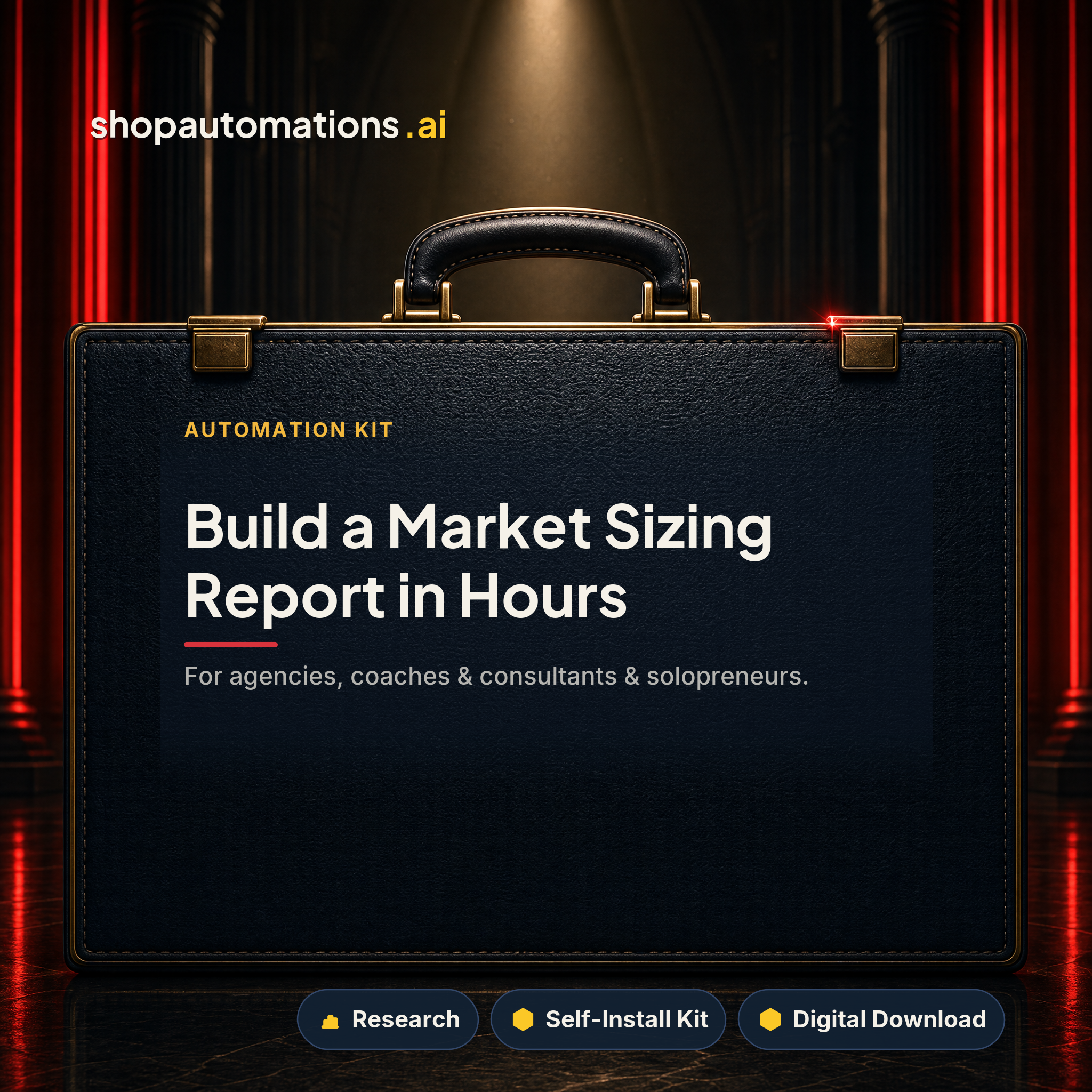 Build a Market Sizing Report in Hours. For agencies, coaches & consultants & solopreneurs. Research self-install kit card.