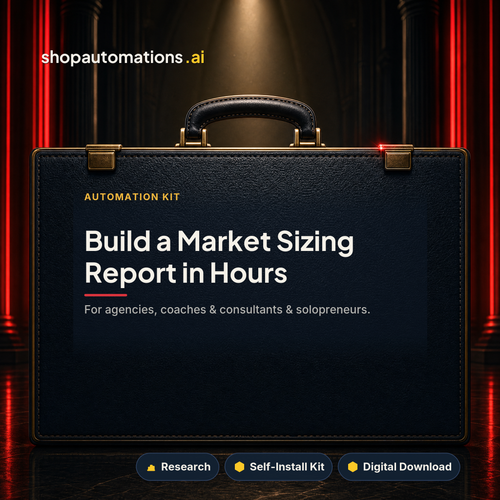 Build a Market Sizing Report in Hours. For agencies, coaches & consultants & solopreneurs. Research self-install kit card.