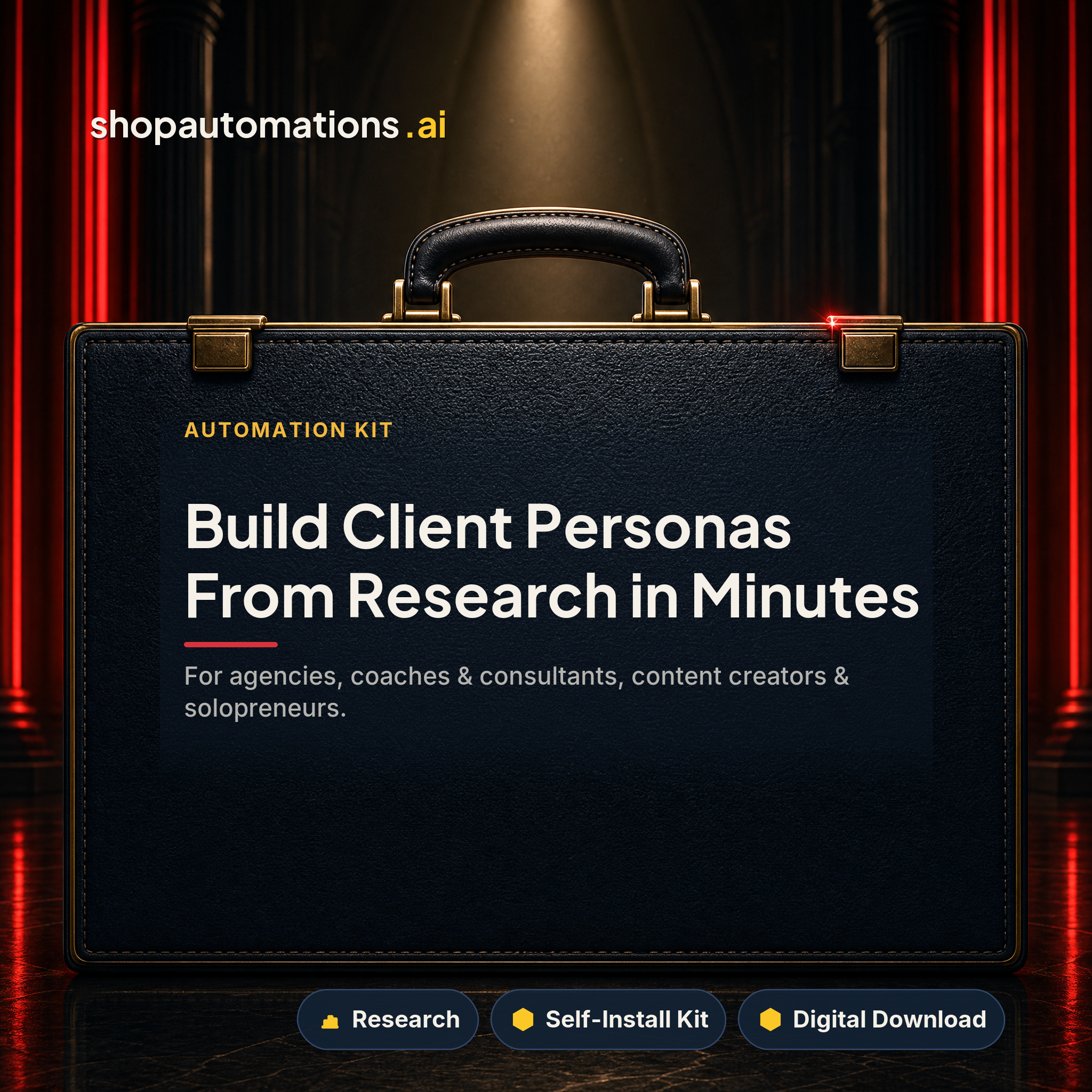 Build Client Personas From Research in Minutes. For agencies, coaches & consultants, content creators & solopreneurs. Research self-install kit card.