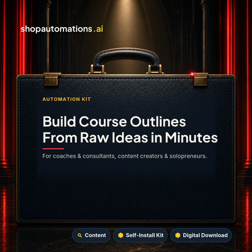 Build Course Outlines From Raw Ideas in Minutes. For coaches & consultants, content creators & solopreneurs. Content self-install kit card.