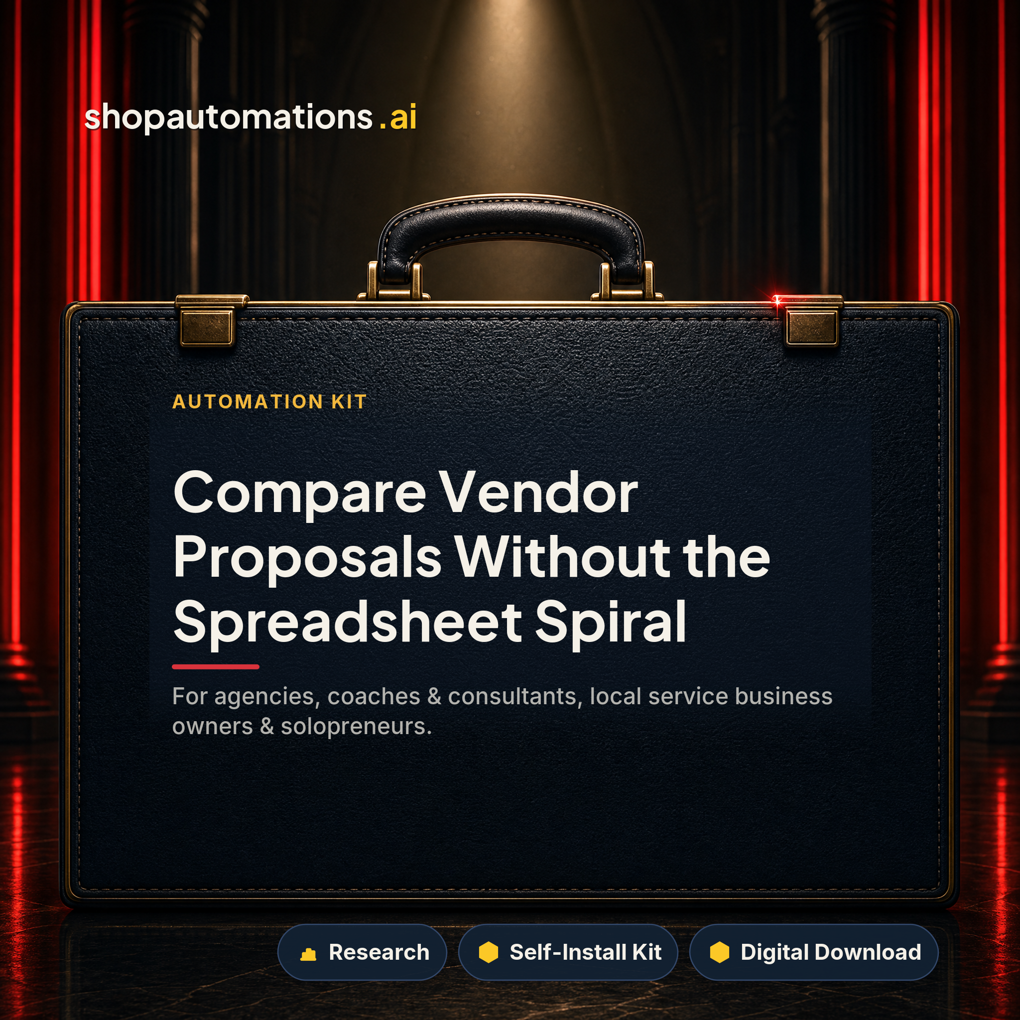 Compare Vendor Proposals Without the Spreadsheet Spiral. For agencies, coaches & consultants, local service business owners & solopreneurs. Research self-install kit card.