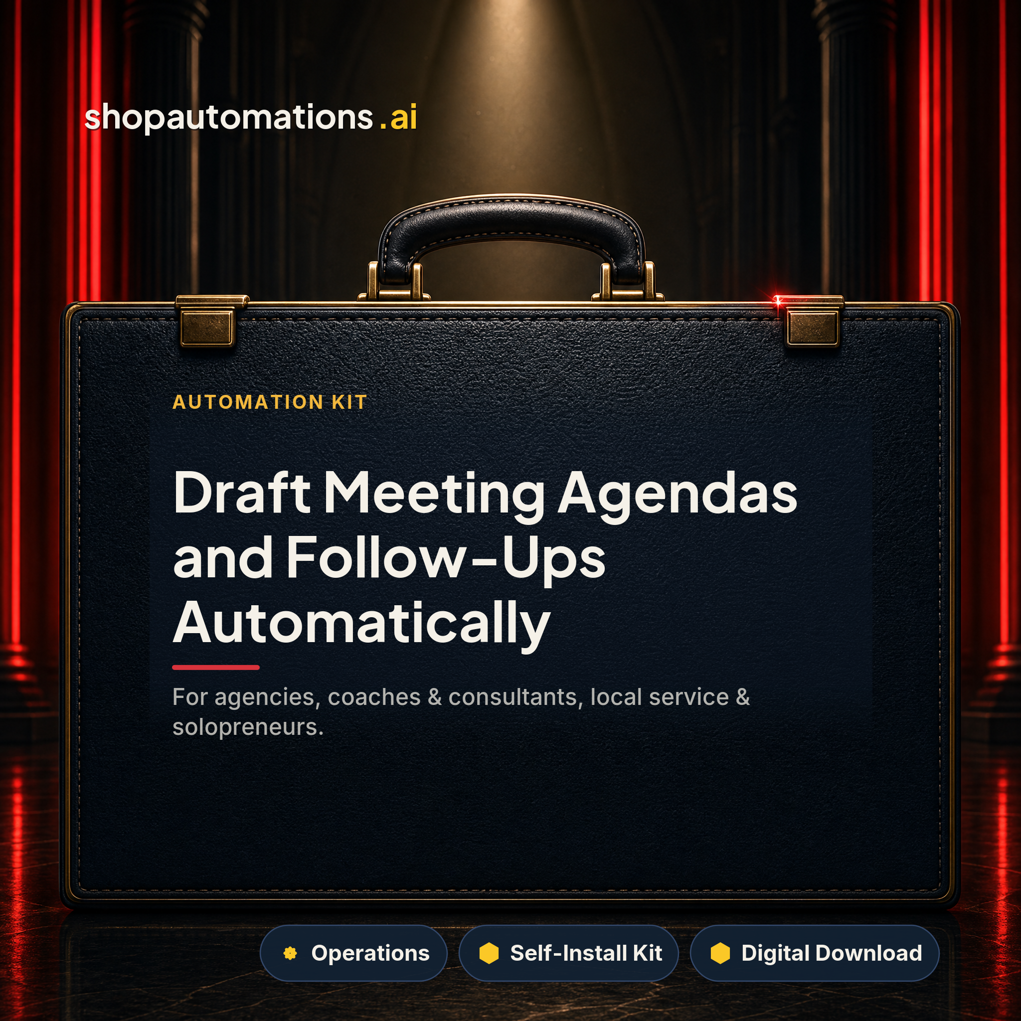 Draft Meeting Agendas and Follow-Ups Automatically. For agencies, coaches & consultants, local service & solopreneurs. Operations self-install kit card.