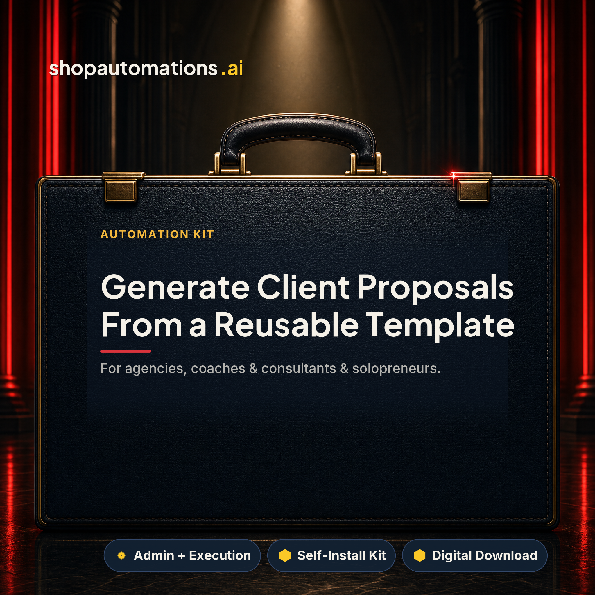 Generate Client Proposals From a Reusable Template. For agencies, coaches & consultants & solopreneurs. Admin + Execution self-install kit card.