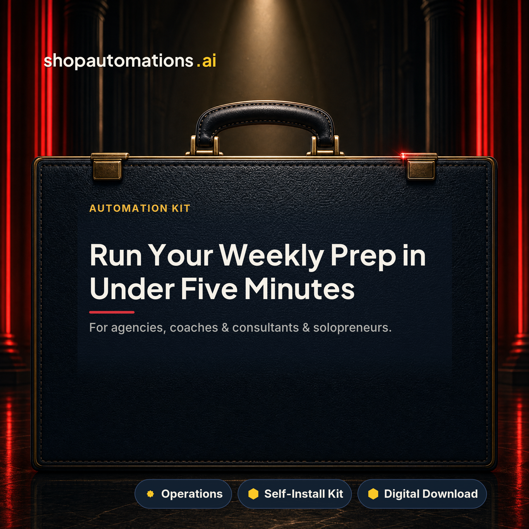 Run Your Weekly Prep in Under Five Minutes. For agencies, coaches & consultants & solopreneurs. Operations self-install kit card.