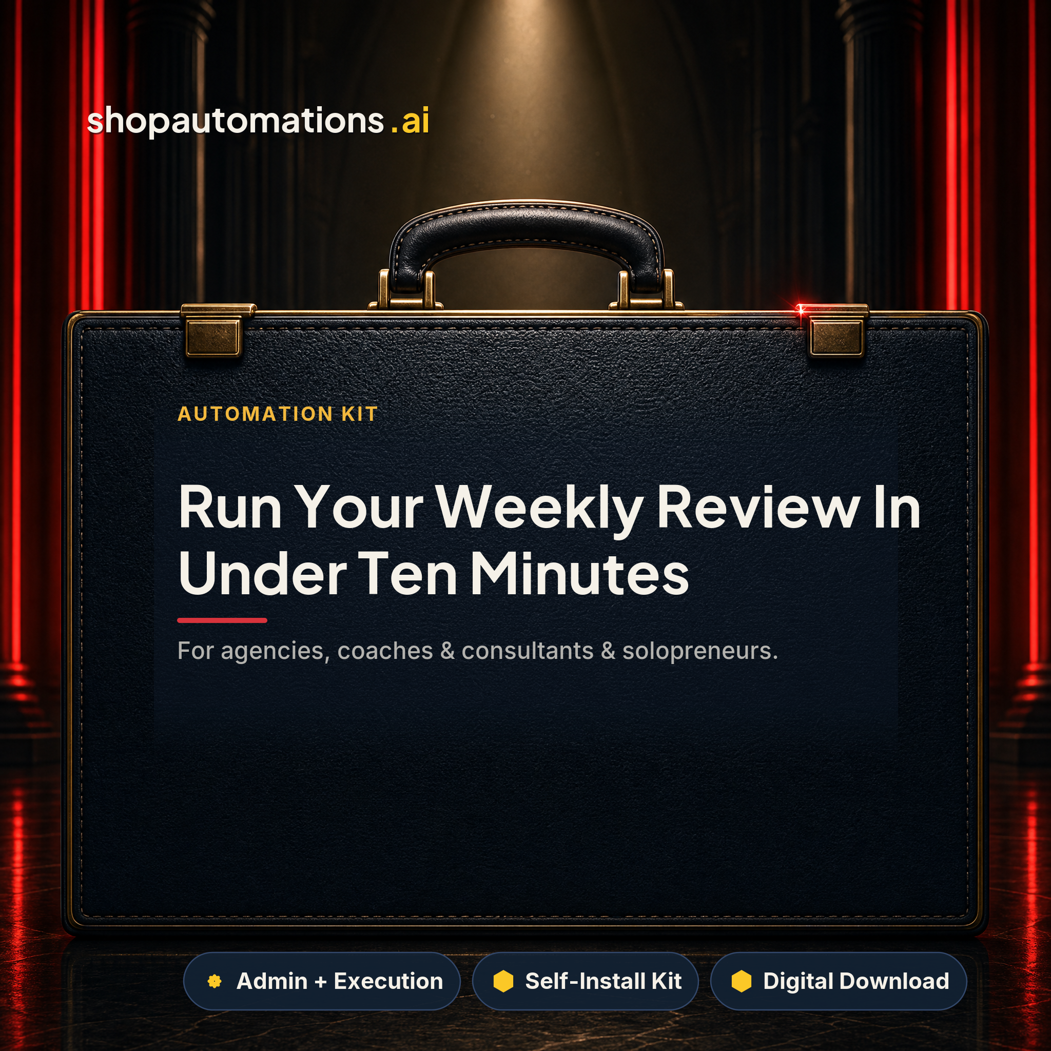 Run Your Weekly Review In Under Ten Minutes. For agencies, coaches & consultants & solopreneurs. Admin + Execution self-install kit card.
