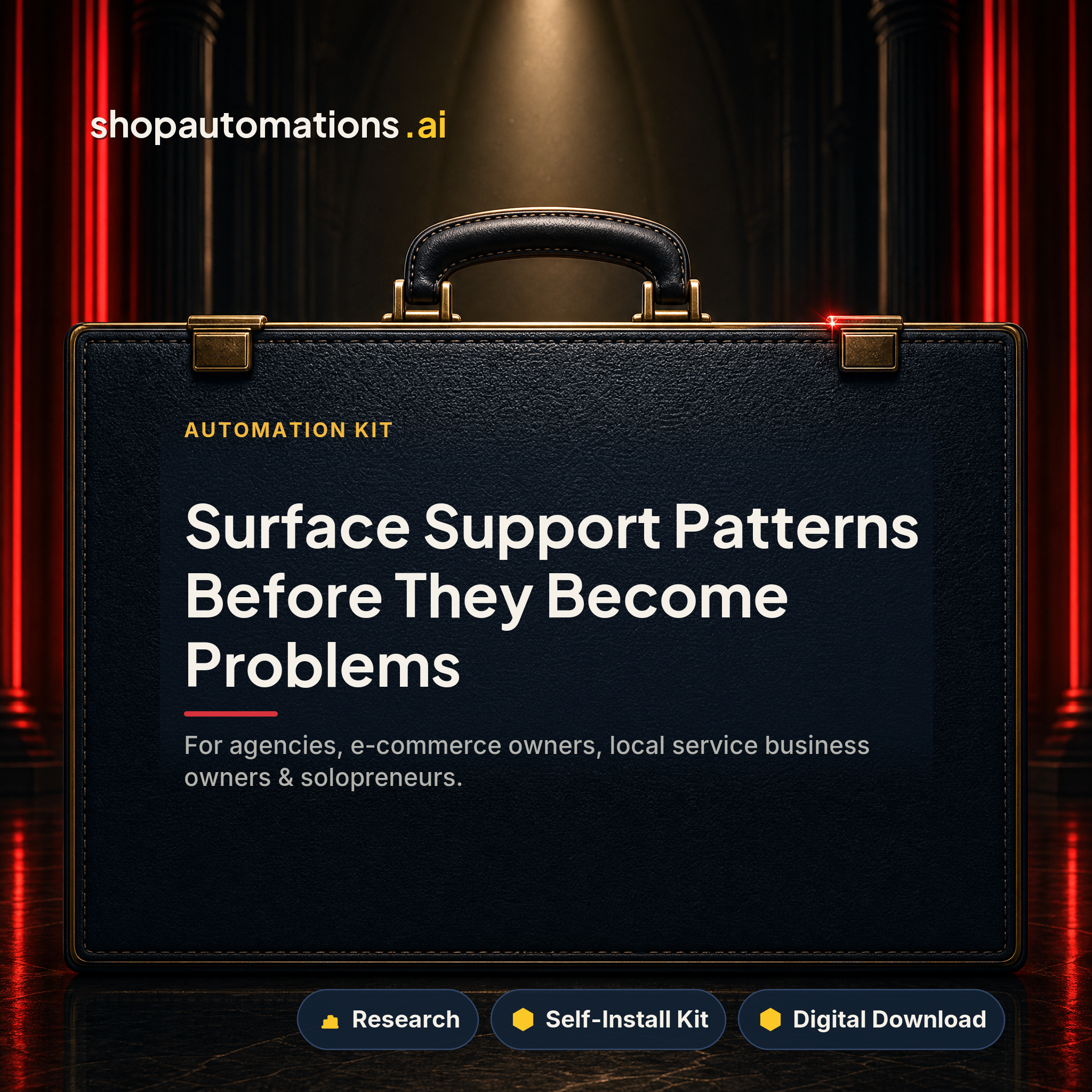 Surface Support Patterns Before They Become Problems. For agencies, e-commerce owners, local service business owners & solopreneurs. Research self-install kit card.