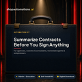 Summarize Contracts Before You Sign Anything. For agencies, coaches & consultants, real estate agents & solopreneurs. Admin + Execution self-install kit card.